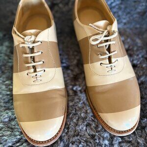 The Office of Angela Scott Mr. Smith Camel Striped Oxfords Size 36.5